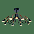 DUNCAN LED 9-Light Pendant Ceiling Lamp 45W 3000K Warm White Matte Black and Wood