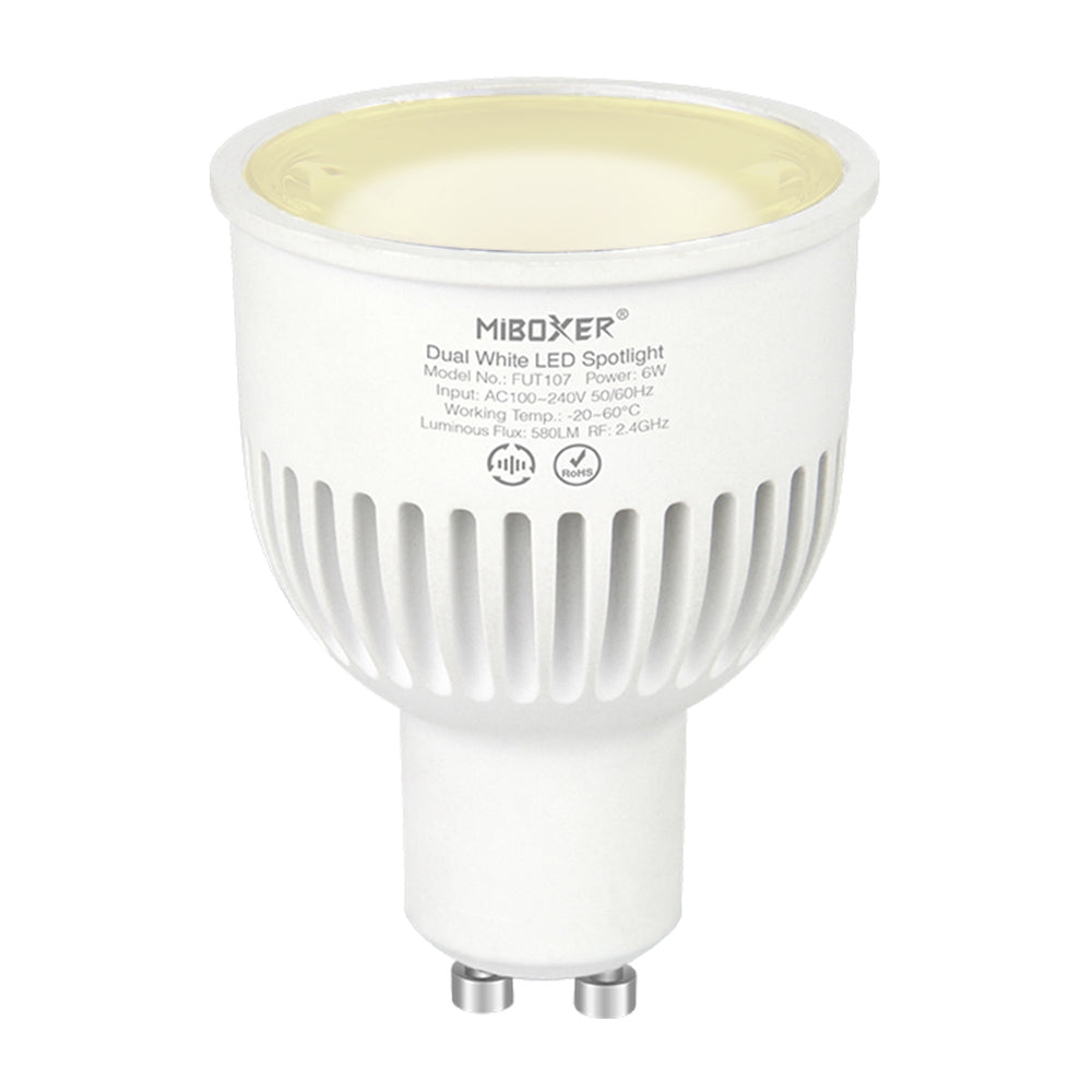 Miboxer / Mi-Light FUT107 – Miboxer (Mi-Light) Dual White LED szpot égő 30° 6W 580lm CCT 2700K-6500K GU10