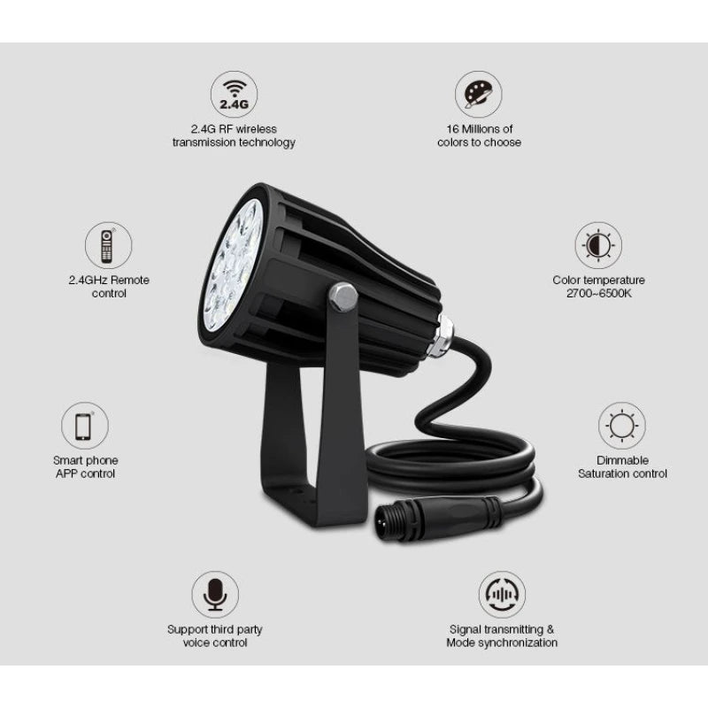 MIBOXER FUTC04ZR RGB-CCT LED-Gartenstrahler für den Außenbereich, 6 W, IP66 (Zigbee 3.0+RF 2,4 GHz), 550 lm, 25°