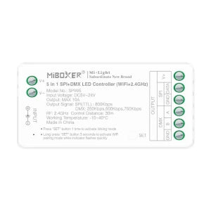 MiBoxer SPIW5 Multifunktionscontroller (5-in-1) für SPI- und DMX-Lauflicht-LED-Streifen, WLAN, 5–24 V DC, 10 A