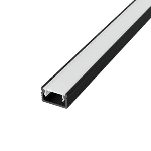 Surface-mounted aluminum LED strip profile SF31B-O, black anodized, with opal diffuser, 12 × 7 mm – HUGOLED