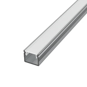 Aufputz-Aluminiumprofil für LED-Streifen SF32S-O, silber eloxiert, mit opaler Abdeckung, 12 × 10 mm – HUGOLED