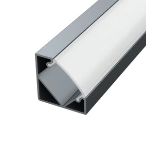 Sarok alumínium LED szalag profil C1GR-O antracit eloxált 16x16mm 45 fokos Opál búrával - HUGOLED