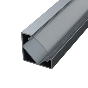 Sarok alumínium LED szalag profil C1GR-T antracit eloxált 16x16mm 45 fokos Átlátszó búrával - HUGOLED