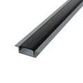 Recessed aluminum LED strip profile, 17 × 6 mm, R1GR-B, anodized anthracite, with black cover – HUGOLED