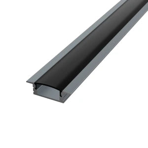 Süllyesztett alumínium LED szalag profil 17x6mm R1GR-B Antracit eloxált, fekete búrával - HUGOLED