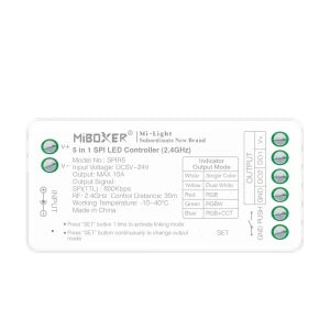Miboxer SPI- und DMX-Multifunktions-5-in-1-Lauflicht-LED-Streifen-Controller, RF, 5–24 V DC, 10 A